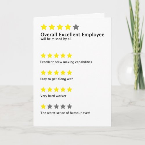 Funny Work Leaving Employee Review Joke Card