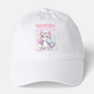 Funny Work Meeting Quote with Cute Boxing Cat Hat