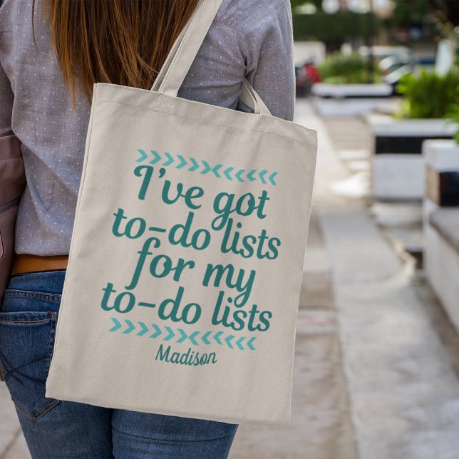 Funny Workaholic Boss Girl Teal Monogram Tote Bag (Creator Uploaded)