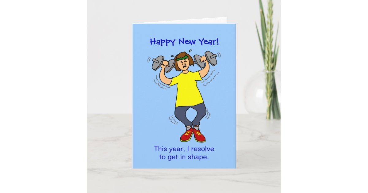 Funny Workout Resolution Cartoon New Years Card | Zazzle.com