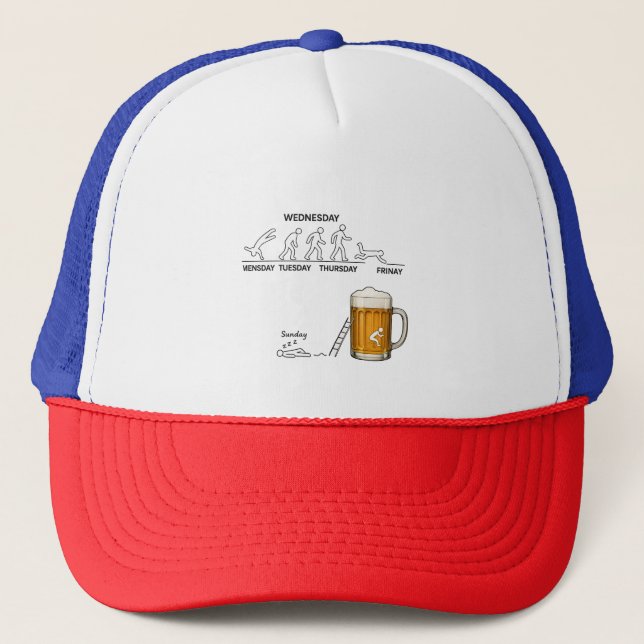  Funny Workweek Evolution Beer Trucker Hat (Front)
