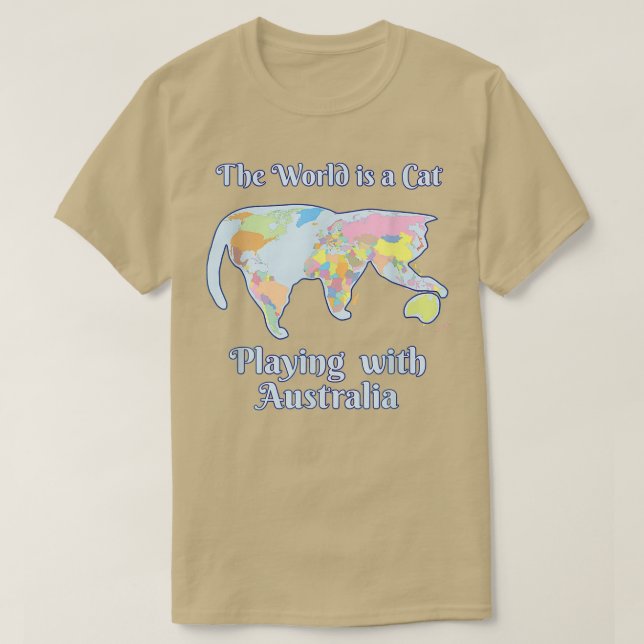 Funny World is a Cat Playing Map  T-Shirt (Design Front)