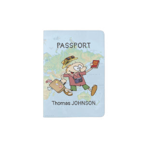Funny World Map Cartoon Traveller With Passport Holder