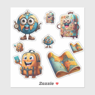 Funny World Travel Sticker Set - Quirky Globe