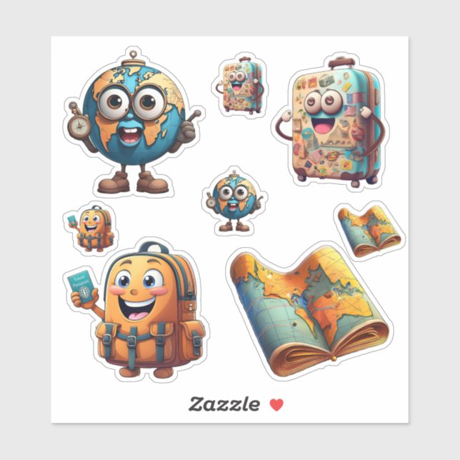 Funny World Travel Sticker Set - Quirky Globe (Sheet)