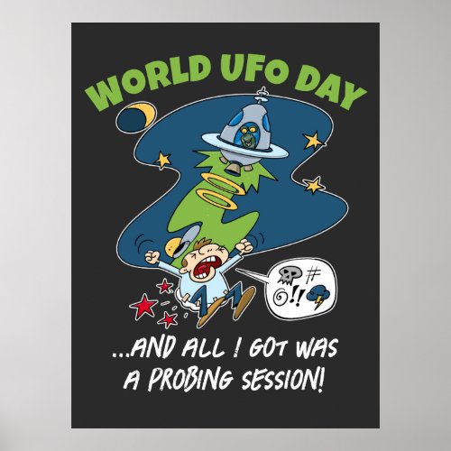 Funny World UFO Day Probing Session Cartoon Poster