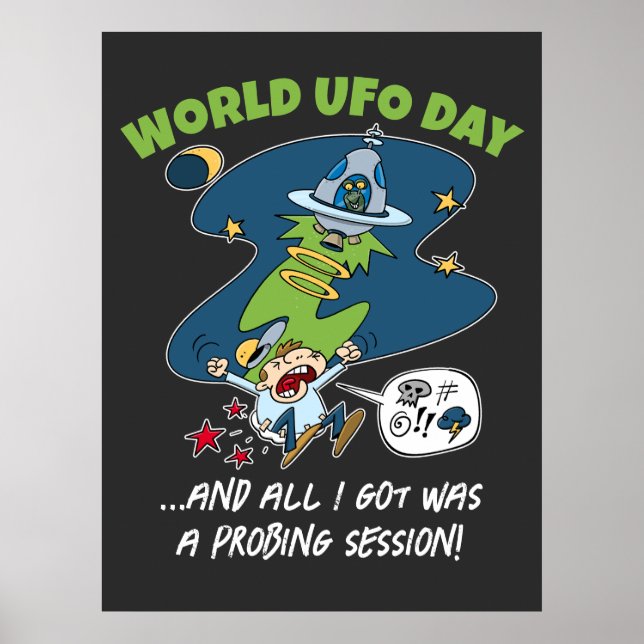 Funny World UFO Day Probing Session Cartoon Poster (Front)