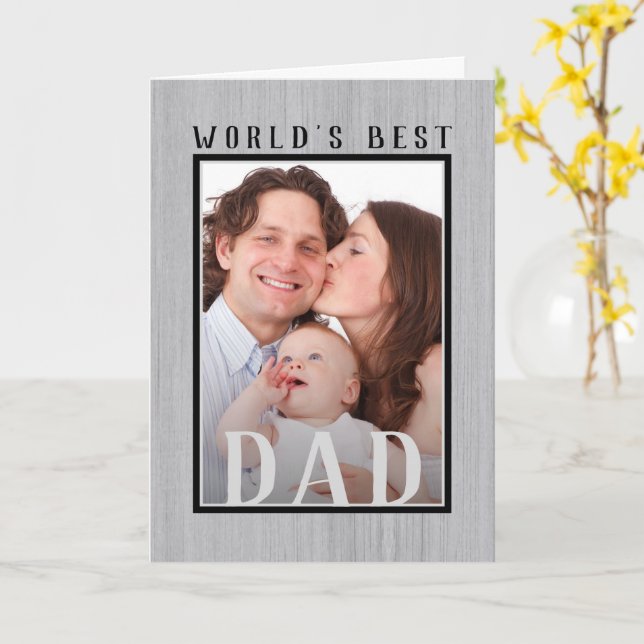 Funny World's Best Dad Rustic Birthday Photo Card (Yellow Flower)