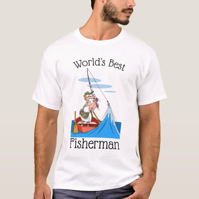 Funny World's Best Fisherman Cartoon T-Shirt (Front)