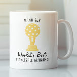 Funny World's Best Pickleball Grandma Gift, Custom Coffee Mug<br><div class="desc">The perfect gift for the grandma who loves pickleball - design features a pickleball trophy and text that reads World's Best Pickleball Grandma (easily change grandma to dad,  mom grandpa,  friend,  etc.)  Add a name or custom text above. Makes an awesome holiday or birthday gift for any pickleball lover.</div>