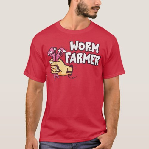 Funny Worm Farmer Hand Catch Worm Composting Garde T_Shirt