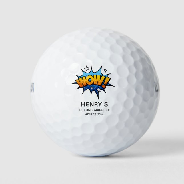 Funny Wow Bachelor Party Wedding Favor Golf Balls (Front)