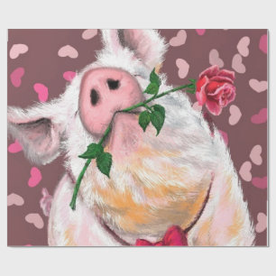 Funny Wrapping Paper Gentleman Pig with Rose