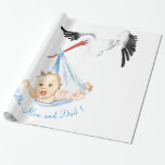 Funny Wrapping Paper Stork Carrying Baby Your Text<br><div class="desc">Customizable Funny Gift Wrapping Paper with Stork Carrying Baby with Text Cartoon Baby Shower Gifts - or Add Your Custom Text / Name with Customization Tool ! choose font / size / color ! MIGNED Painting Design. Please see my other projects / paintings. You can also transfer my designs to...</div>