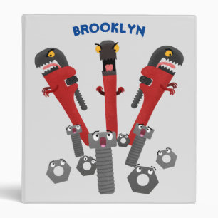 Funny wrench monster tools humour cartoon 3 ring binder