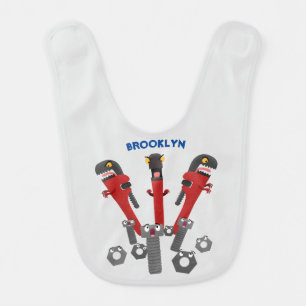 Funny wrench monster tools humour cartoon baby bib
