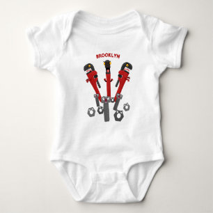 Funny wrench monster tools humour cartoon baby bodysuit