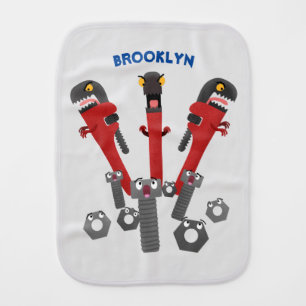 Funny wrench monster tools humour cartoon baby burp cloth