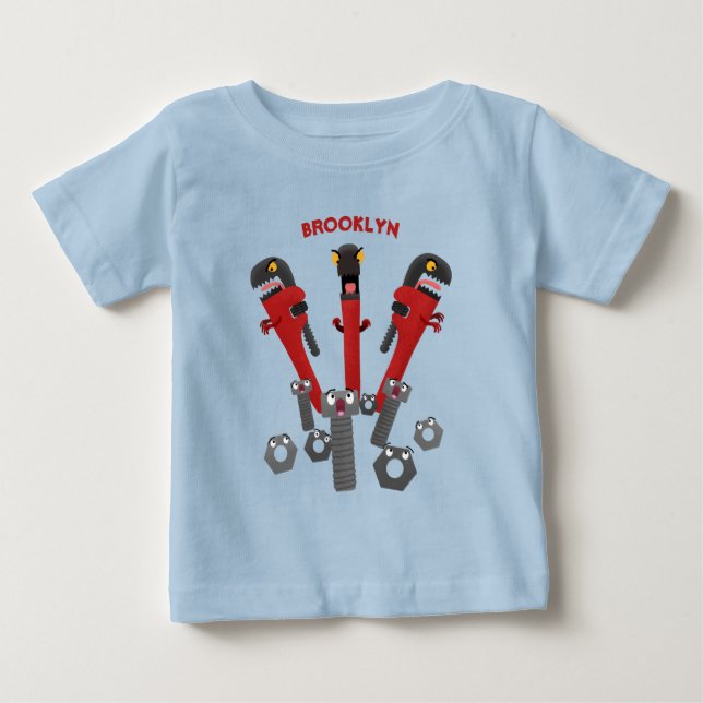 Funny wrench monster tools humour cartoon  baby T-Shirt (Front)
