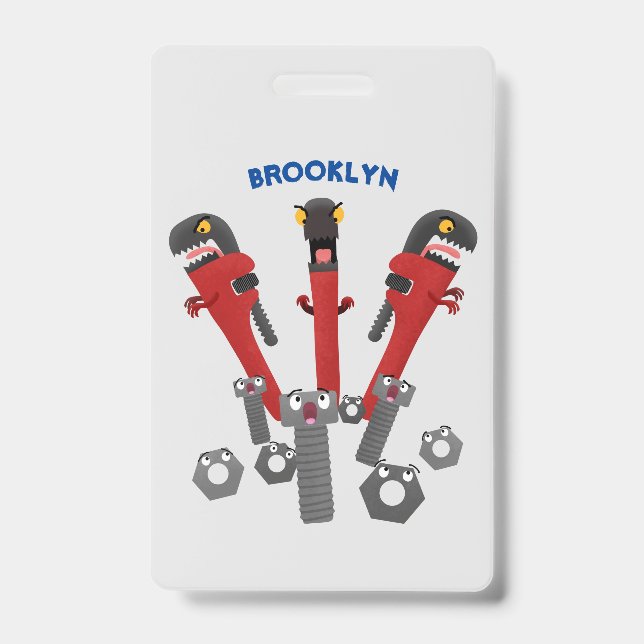 Funny wrench monster tools humour cartoon badge (Front)