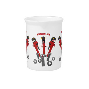 Funny wrench monster tools humour cartoon beverage pitcher