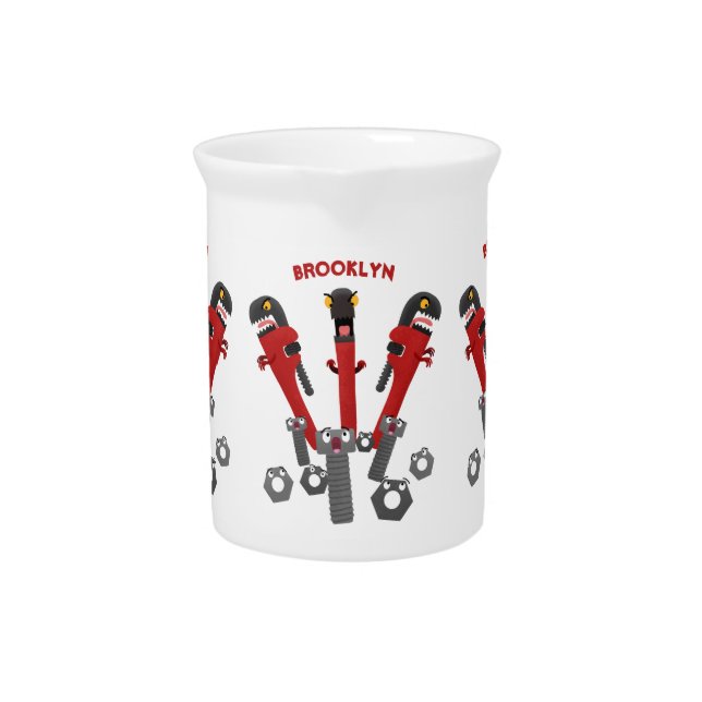 Funny wrench monster tools humour cartoon  beverage pitcher (Front)