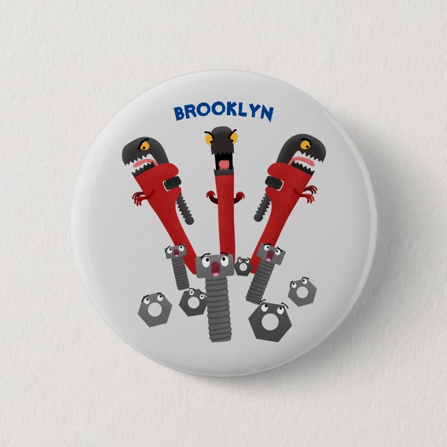Funny wrench monster tools humour cartoon button (Front)