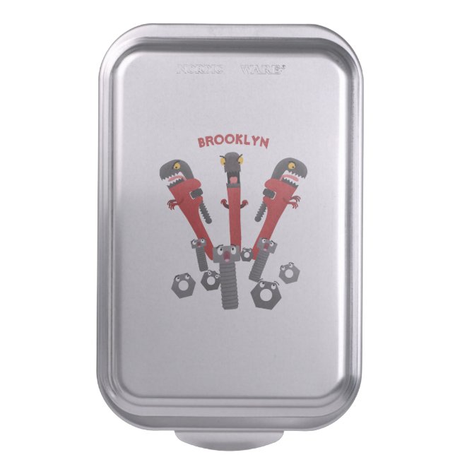 Funny wrench monster tools humour cartoon  cake pan (Front Vertical)