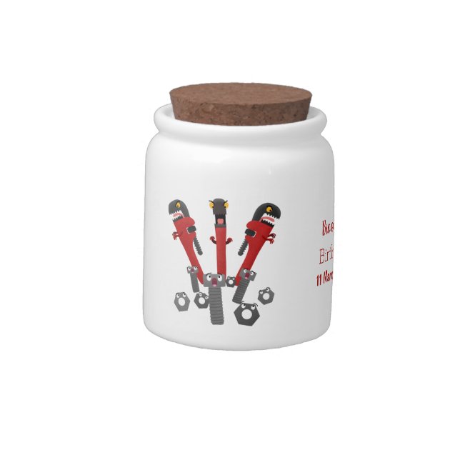 Funny wrench monster tools humour cartoon candy jar (Left)