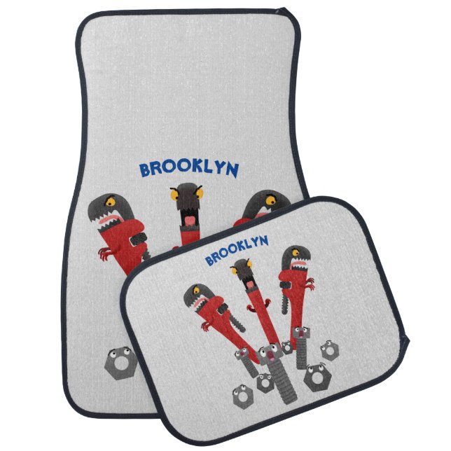 Funny wrench monster tools humour cartoon car floor mat (Set)