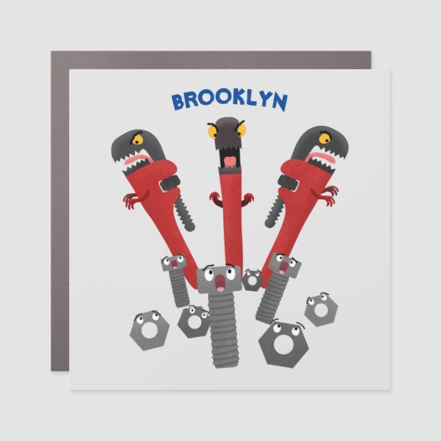 Funny wrench monster tools humour cartoon car magnet (Front)