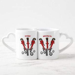 Funny wrench monster tools humour cartoon coffee mug set