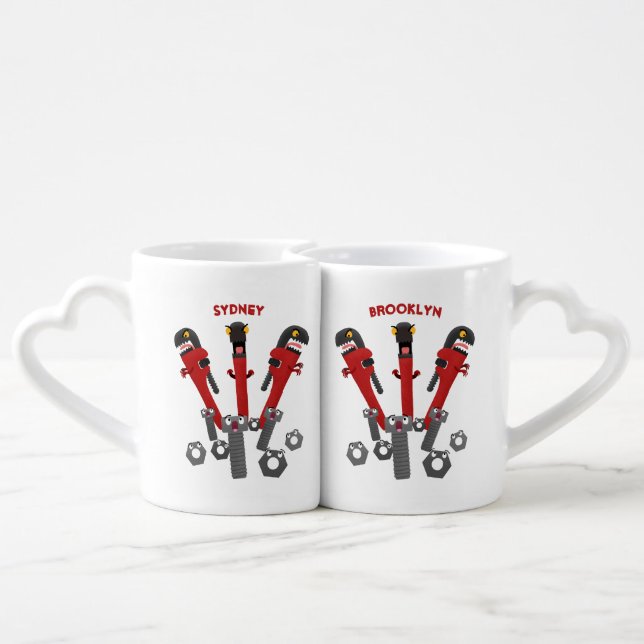 Funny wrench monster tools humour cartoon coffee mug set (Back Nesting)