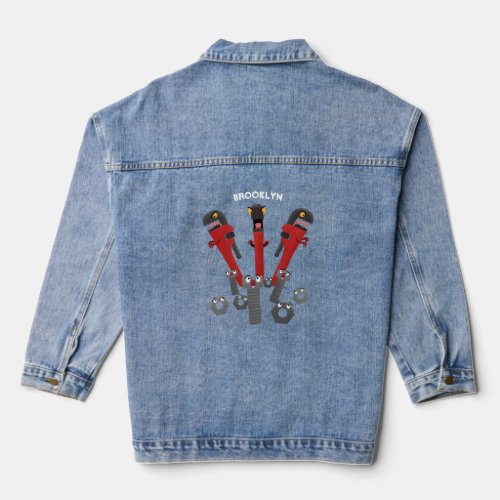 Funny wrench monster tools humour cartoon  denim jacket
