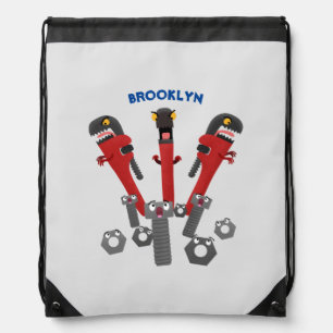 Funny wrench monster tools humour cartoon  drawstring bag