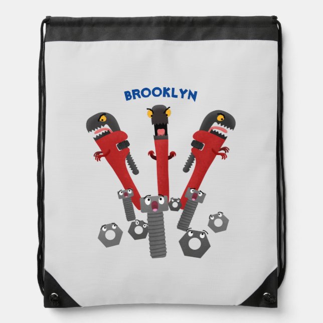 Funny wrench monster tools humour cartoon  drawstring bag (Front)
