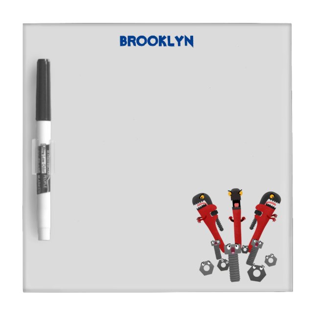 Funny wrench monster tools humour cartoon dry erase board (Front)