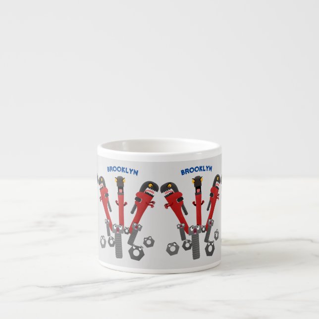 Funny wrench monster tools humour cartoon espresso cup (Front)