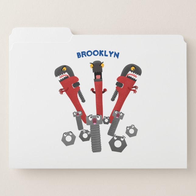 Funny wrench monster tools humour cartoon file folder (Front Left)