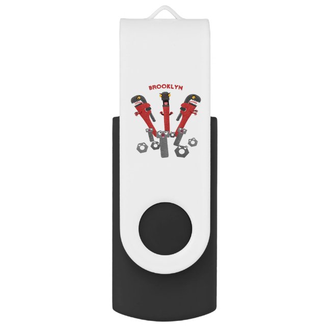 Funny wrench monster tools humour cartoon  flash drive (Front Vertical)