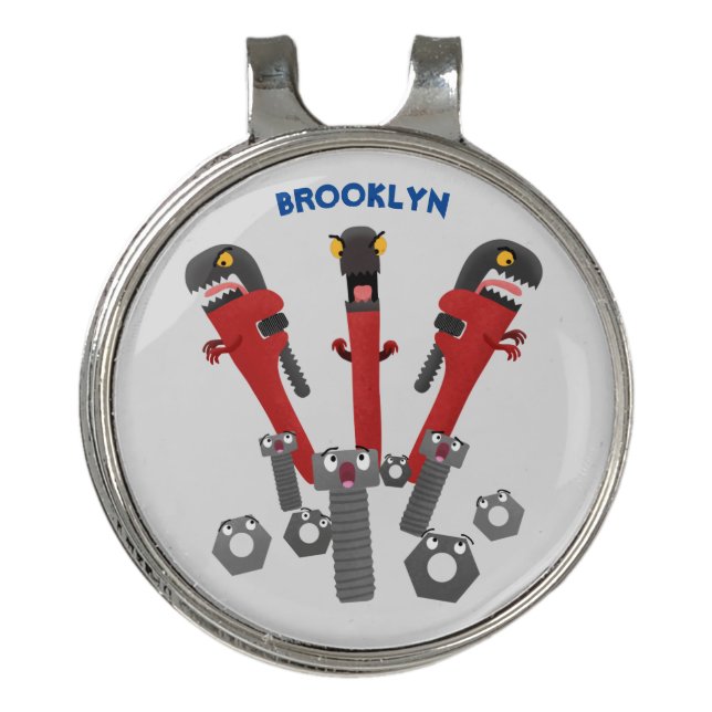 Funny wrench monster tools humour cartoon golf hat clip (Front)