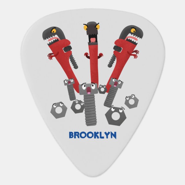Funny wrench monster tools humour cartoon guitar pick (Front)