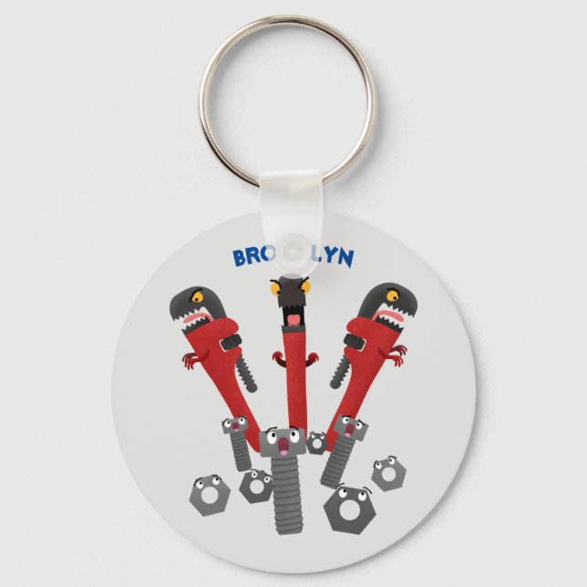 Funny wrench monster tools humour cartoon keychain (Front)