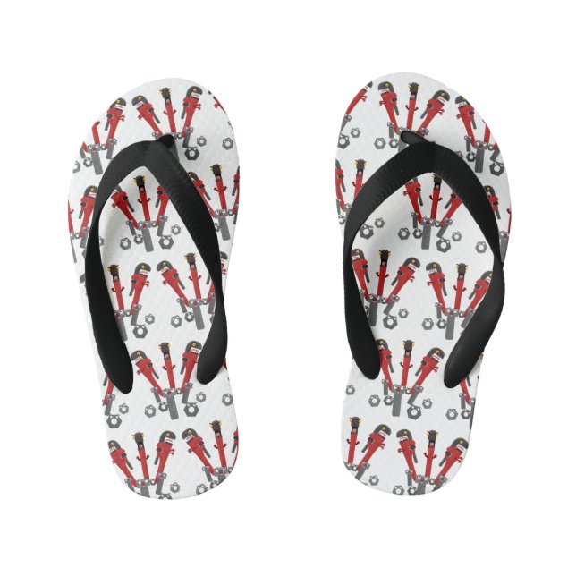Funny wrench monster tools humour cartoon kid's flip flops (Footbed)