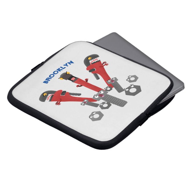 Funny wrench monster tools humour cartoon laptop sleeve (Front Top)