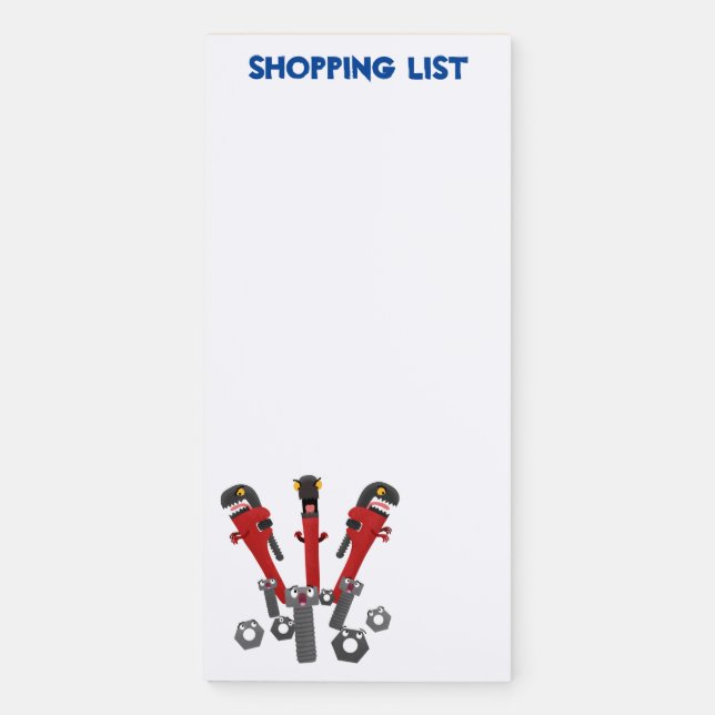 Funny wrench monster tools humour cartoon magnetic notepad (Front)