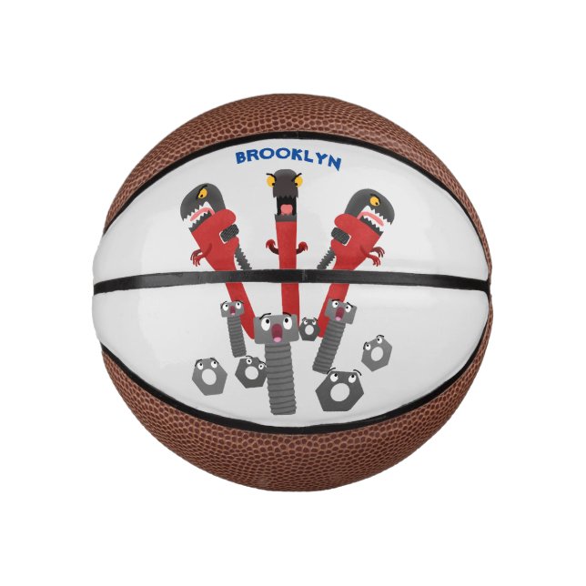 Funny wrench monster tools humour cartoon mini basketball (Front)