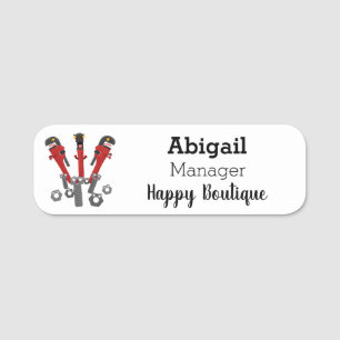 Funny wrench monster tools humour cartoon name tag