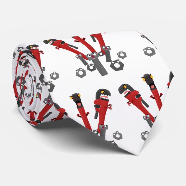 Funny wrench monster tools humour cartoon neck tie (Rolled)