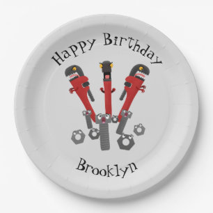 Funny wrench monster tools humour cartoon paper plates